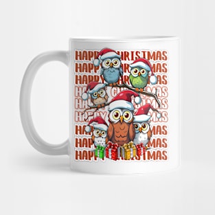 Happy Christmas Owl Family in Santa Hats Mug